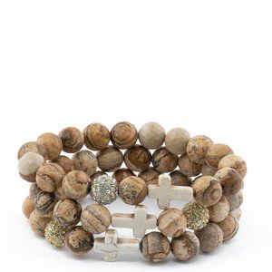 Howlite Cross & Jasper Beaded Stretch Bracelet